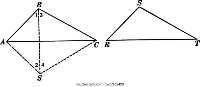 An illustration that is used to show that two triangles are equal if the three sides of one are equal respectively to the three sides of the other, vintage line drawing or engraving illustration.