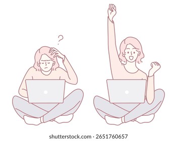 An illustration that vividly depicts the mix of confusion and excitement experienced during online learning sessions