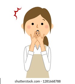 It is an illustration that a woman in an apron is surprised.