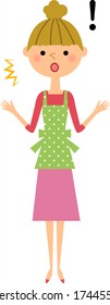 It is an illustration that a woman in an apron is surprised.