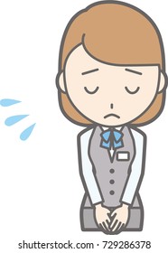 Illustration that a woman clothed in uniform wears a bow to apologize
