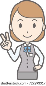 Illustration that a woman clothed in uniform wears a peace sign
