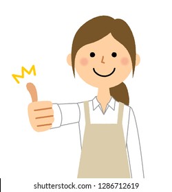 It is an illustration that a woman wearing an apron will thumb up.