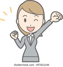 Illustration that a young woman wearing a suit carries a guts pose