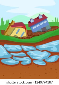 Illustration of Thawing Permafrost Causing Houses to Fall Down