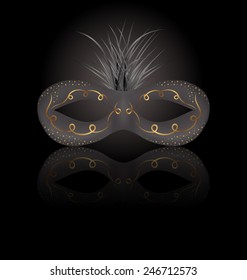 Illustration theater or Carnival mask with reflection on black background - vector