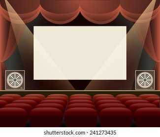 Illustration of theater or cinema hall drawn in retro style