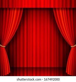 Illustration Theater Stage Red Velvet Curtains Stock Vector (Royalty ...