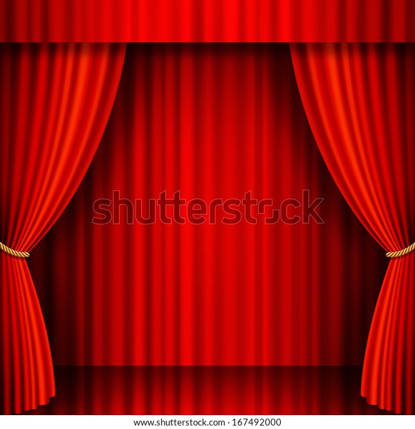 Illustration Einer Theaterbuhne Mit Roten Velvet Vorhangen Stock Vektorgrafik Lizenzfrei