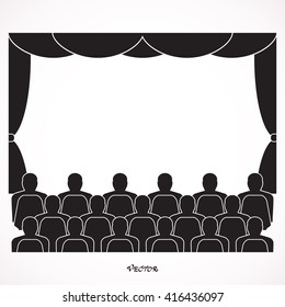 Illustration Of Theatre With Curtains And Audience.  Icon Isolated Background