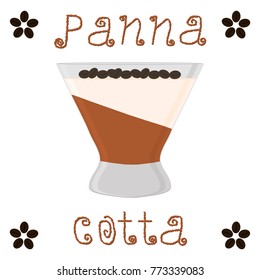 Illustration in theme for jelly seed coffee pudding panna cotta. Jelly consisting of natural sweet food pudding seed coffee panna cotta. Eat fresh fruit jelly seed coffee panna cotta in brown pudding.