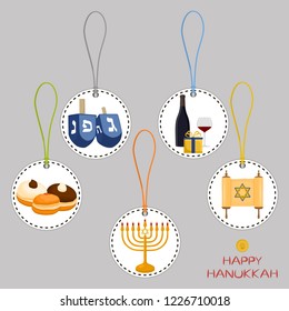 illustration for theme wooden dreidel Hanukkah, doughnut to big Israel holiday. Hanukkah pattern consisting of Israel dreidel, tasty meal doughnut. Accessory of Israel Hanukkah it doughnut and dreidel