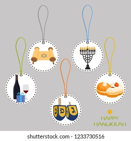 illustration for theme wooden dreidel Hanukkah, doughnut to big Israel holiday. Hanukkah pattern consisting of Israel dreidel, tasty meal doughnut. Accessory of Israel Hanukkah it doughnut and dreidel