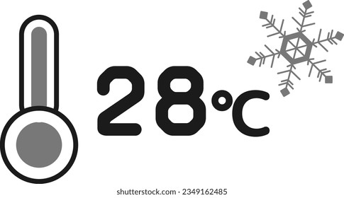 Ilustración de un termómetro a 28 grados Celsius (blanco y negro)