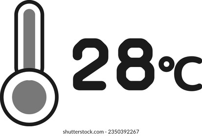 Illustration of a thermometer at 28 degrees Celsius(black and white)