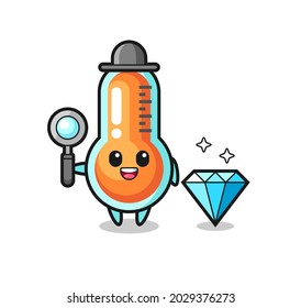 Illustration of thermometer character with a diamond