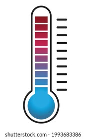 Illustration of a thermometer going from cold to hot. Useful for setting goals, capital campaigns, sales and marketing, fundraising, weather,  health, etc.