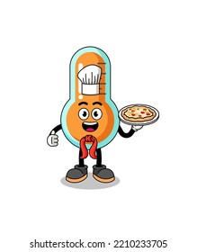 Illustration of thermometer as an italian chef , character design