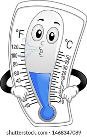 Illustration of a Thermometer Mascot Blowing Cool Air