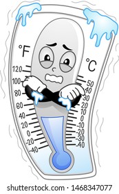 Illustration of a Thermometer Mascot Shivering, Hugging Itself and Freezing Cold