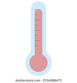 Illustration of a thermometer with red liquid indicating a high temperature, encased in a light blue outline. The red liquid reaches near the top, suggesting a high temperature reading.