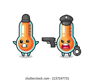 Illustration von Thermometerrobber mit von der Polizei gefangenen Handhosen , niedliches Design für T-Shirt, Aufkleber, Logo-Element