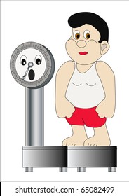 illustration thick man on weight which scare