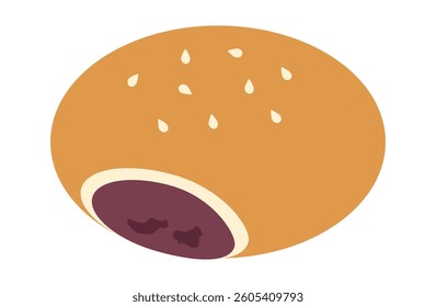 An illustration of a thick-filled red bean paste bun (Anpan).