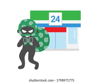 Ilustración de un ladrón irrumpiendo en una tienda de conveniencia.