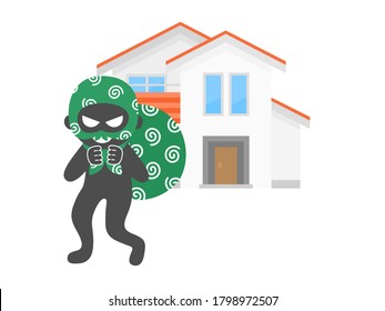 Illustration of a thief breaking into a house.