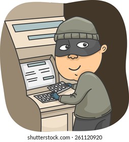 Illustration of a Thief Installing a Card Skimmer on an ATM 