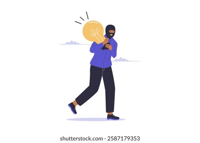 Illustration of thief stealing idea concept. Plagiarism and infringement of copyright. Illustrations for websites, landing pages, mobile apps, posters and banners