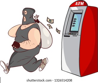  illustration thief steals money from ATM stock illustration