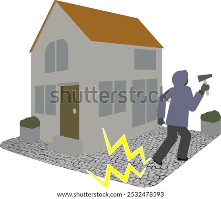 Illustration of a thief stepping on security gravel that makes a loud noise.