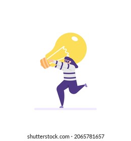 illustration of a thief trying to steal someone else's idea. catch the light. plagiarism, a symbol of uncreative people. flat cartoon style. vector design