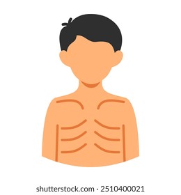 Illustration of a thin man with visible ribs depicting malnutrition and extreme emaciation. Vector illustration.