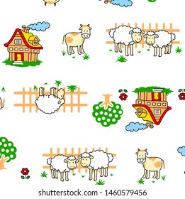 Illustration of the things and animals found at the farm on a white and color background
