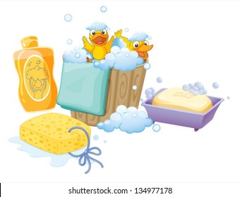 Illustration of the things inside the bathroom on a white background