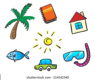 Ilustración de las cosas para el verano sobre un fondo blanco