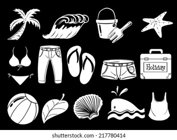 Illustration of the things used during summer on a black background