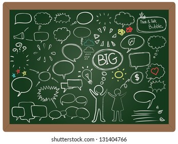 illustration think bubbles and talk bubble with men collection set drawing on blackboard background vector