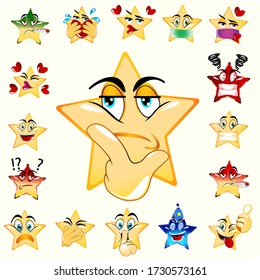 Illustration of Think Star Emoji. Yellow Gradient combine color. Stock Vector Icon. Light Background.