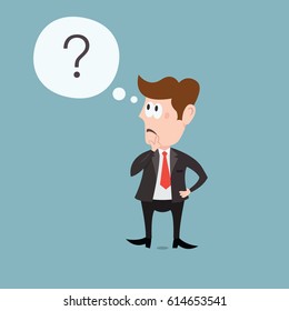 Illustration of thinking business man. Isolated on light blue background.