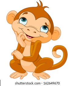 Illustration of thinking cartoon monkey