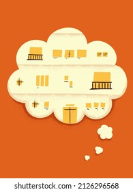 Ilustración del pensamiento de la construcción en forma de nube con ventanas y puertas