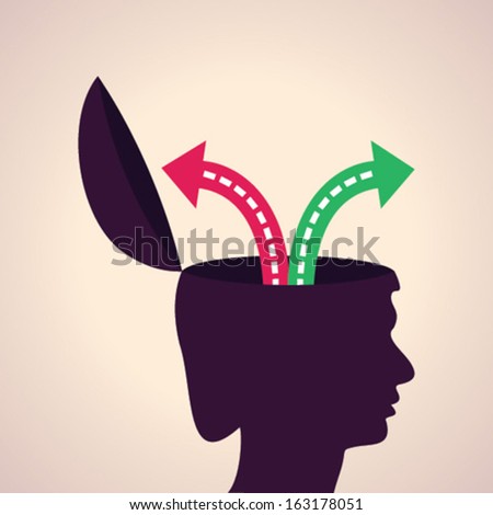 Illustration of  thinking concept -choose right or wrong path