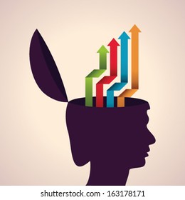 Illustration of thinking concept - human head with arrows