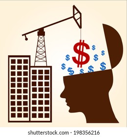 Illustration of thinking concept - human head with dollar symbol