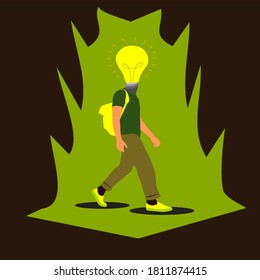 illustration of a thinking man glowing in the dark