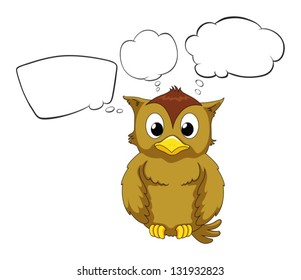 Illustration of a thinking owl on a white background